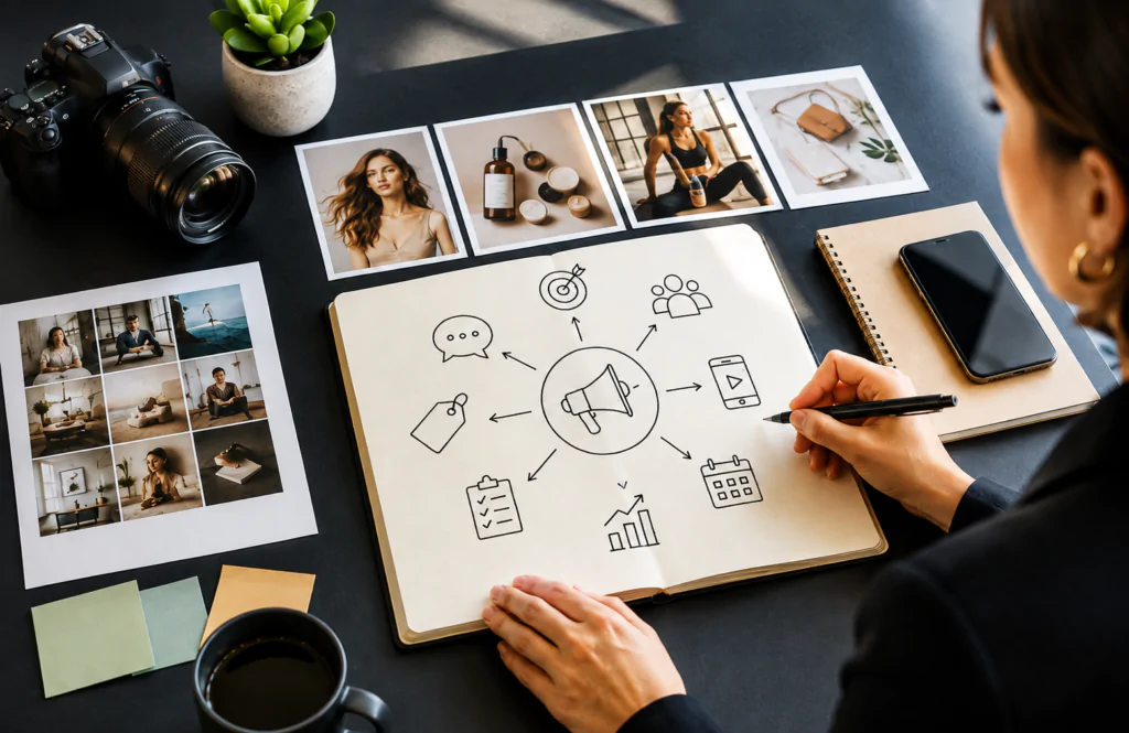 Influencer briefing with campaign guidelines and creative direction for content creators